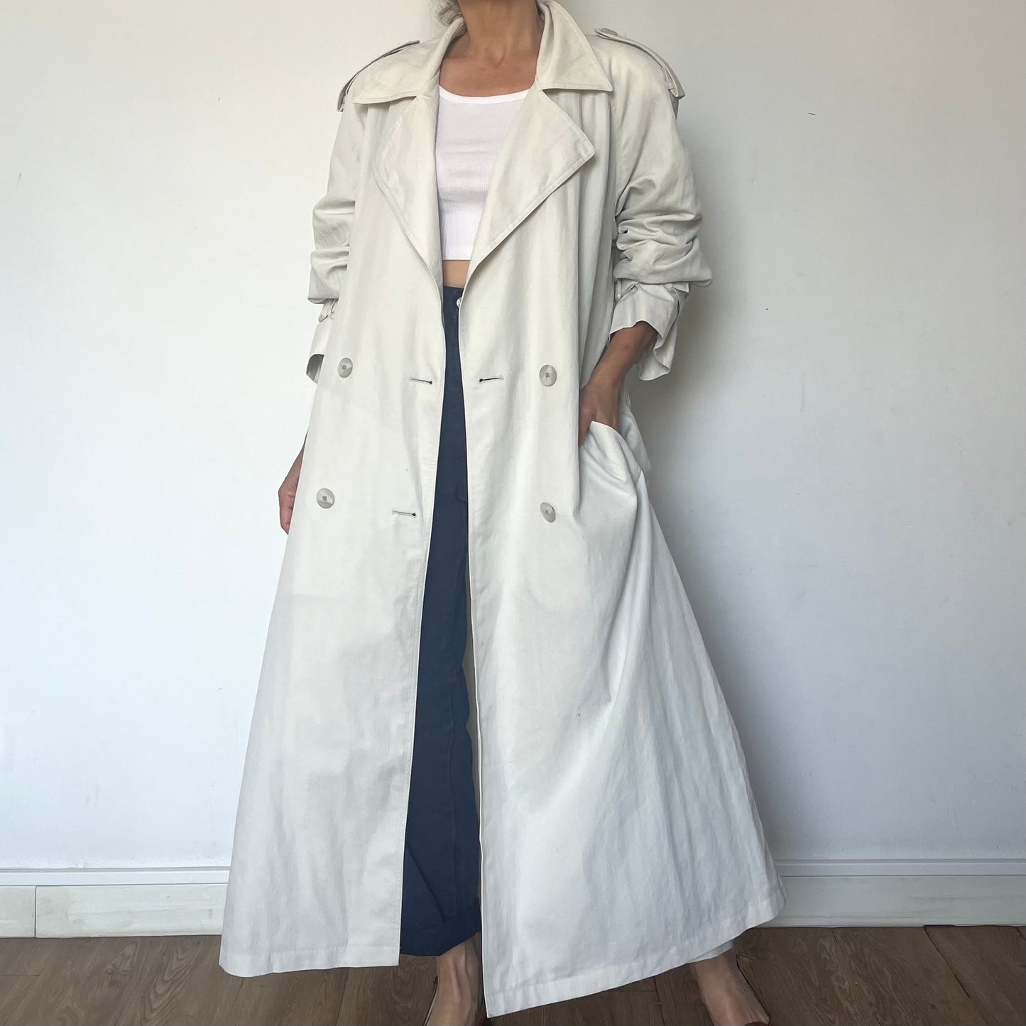 Vintage Ivory Long Trench Coat