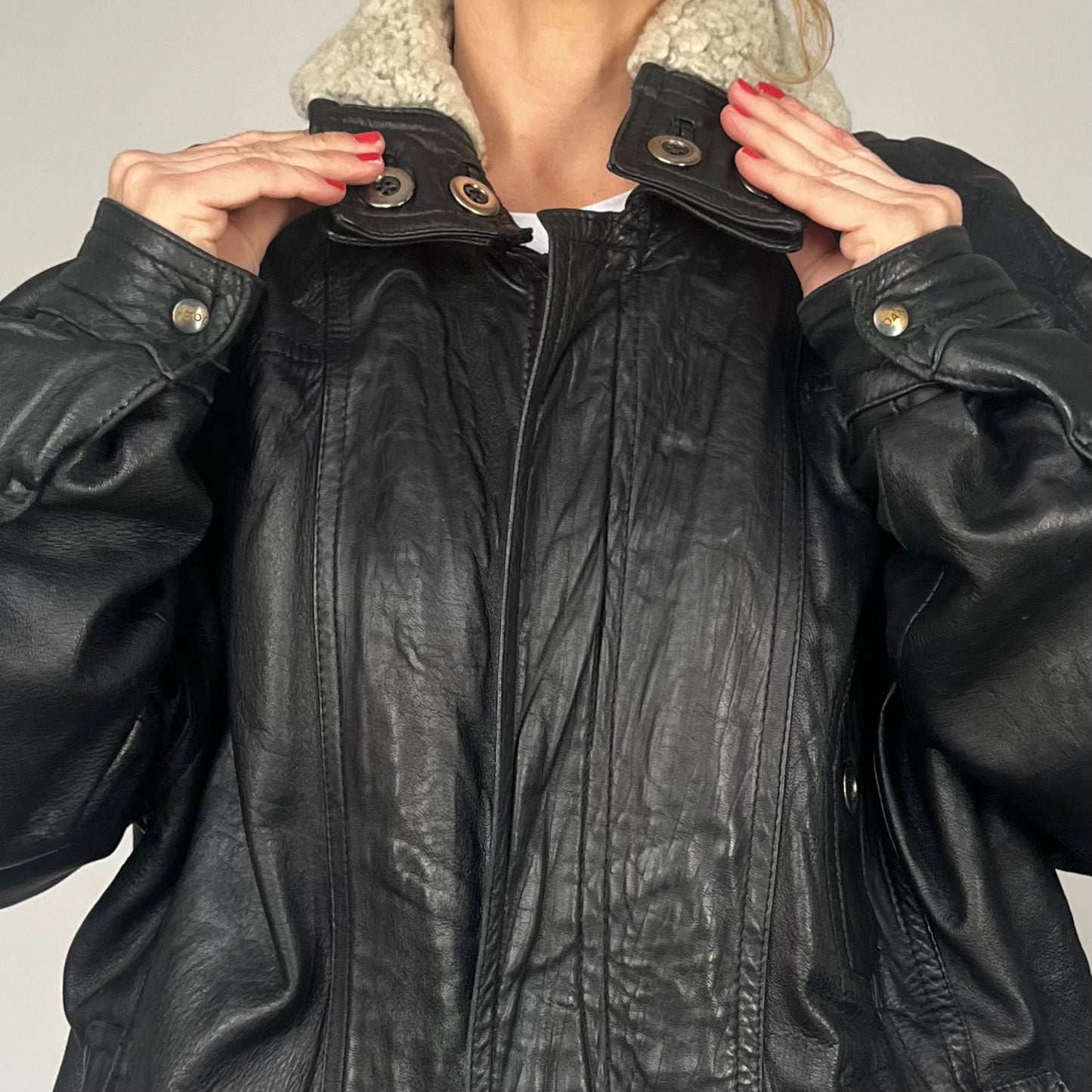 Vintage Bomber sherpa black leather jacket