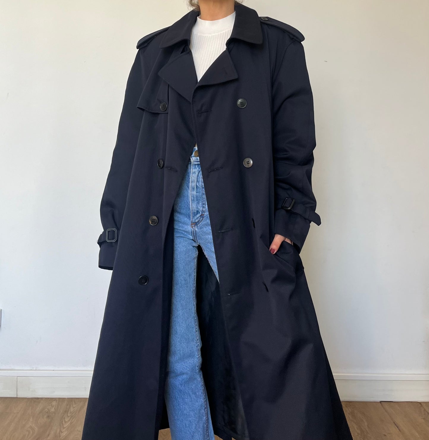 Vintage Blue Long Trench Coat