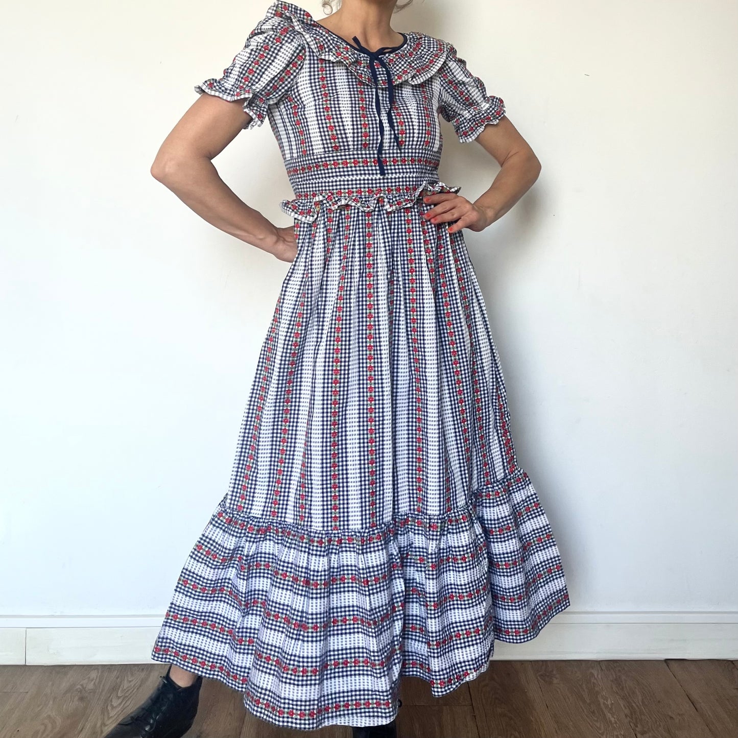 Vintage Floral & plaid Long Dress