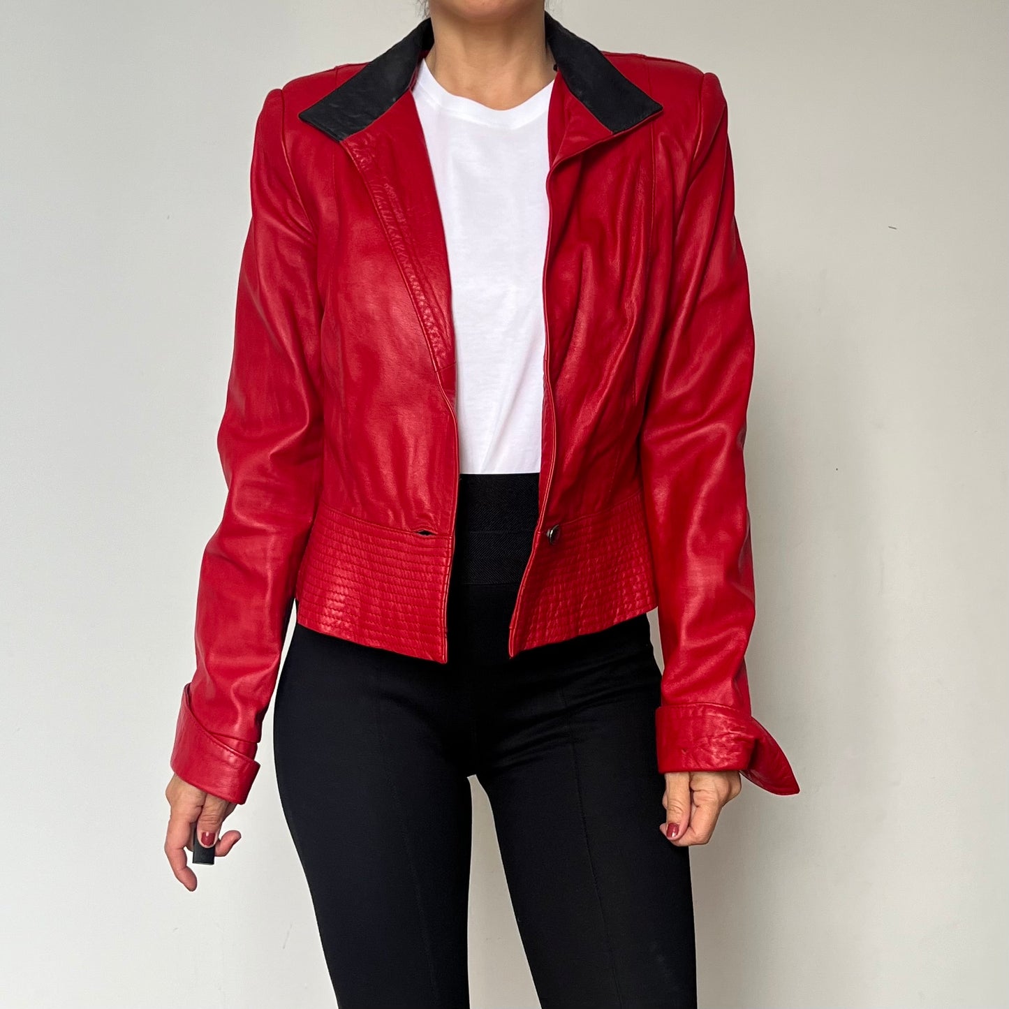 Vintage crop leather blazer