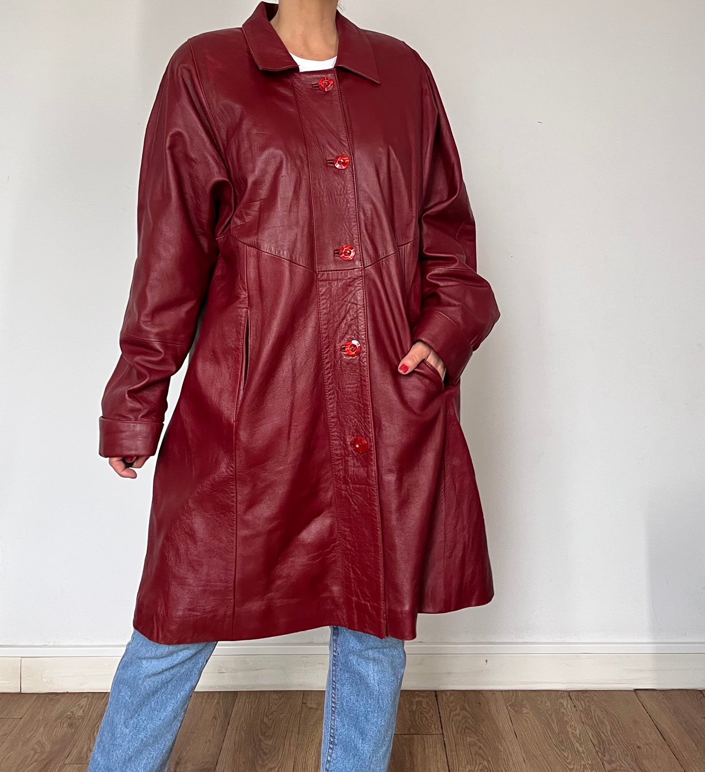 Vintage Burgundy leather trench