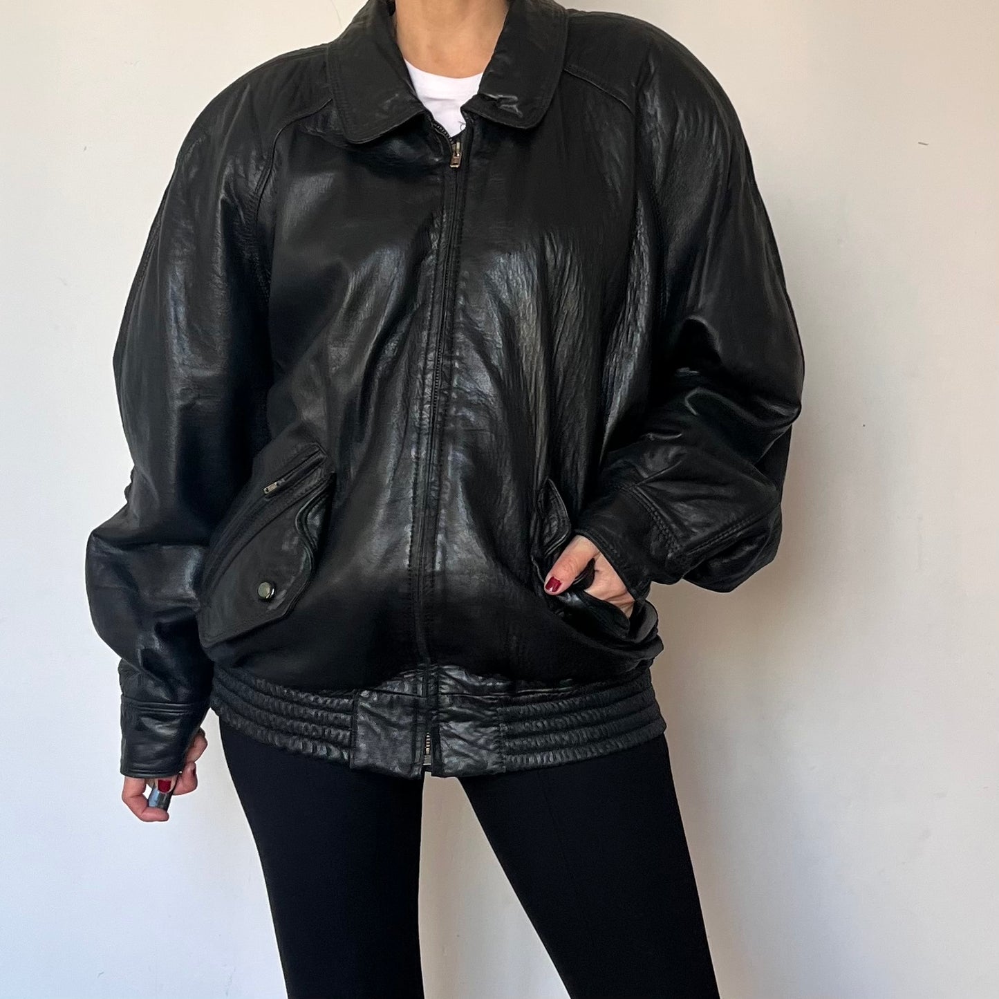 Vintage Bomber black leather jacket