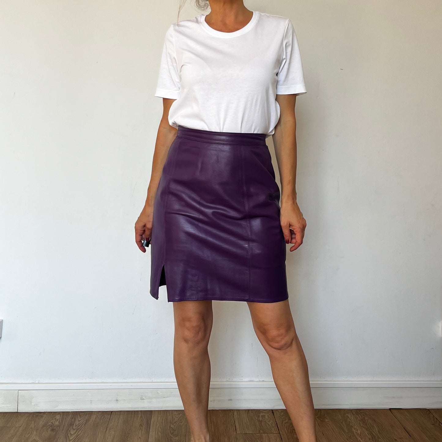 Vintage Purple Leather Pencil Skirt