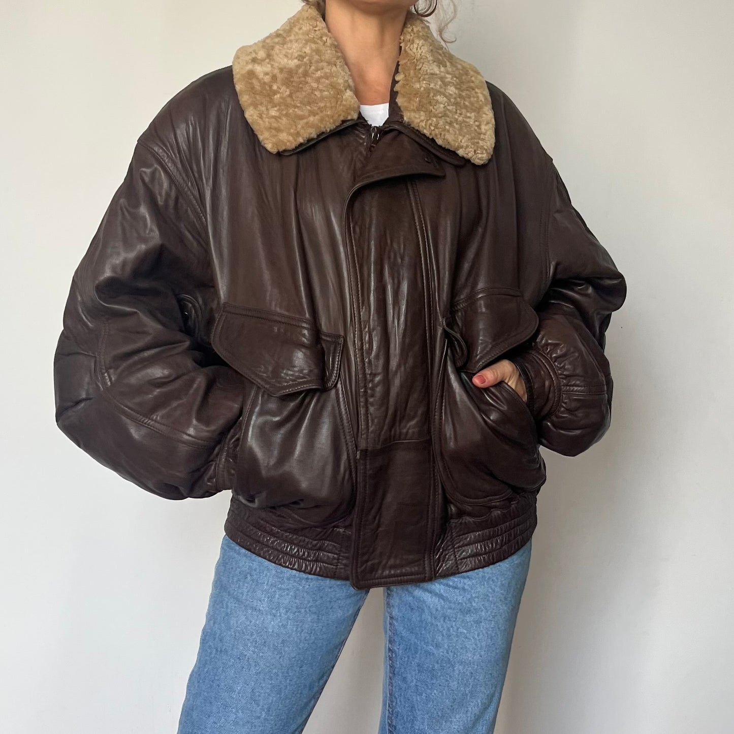 Vintage Aviator Sherpa Brown Leather bomber