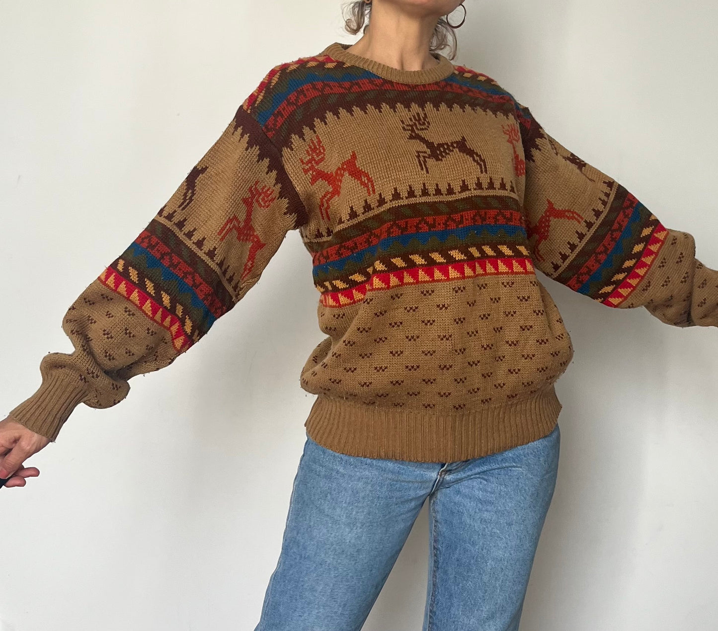 Vintage Reindeer Print Sweater