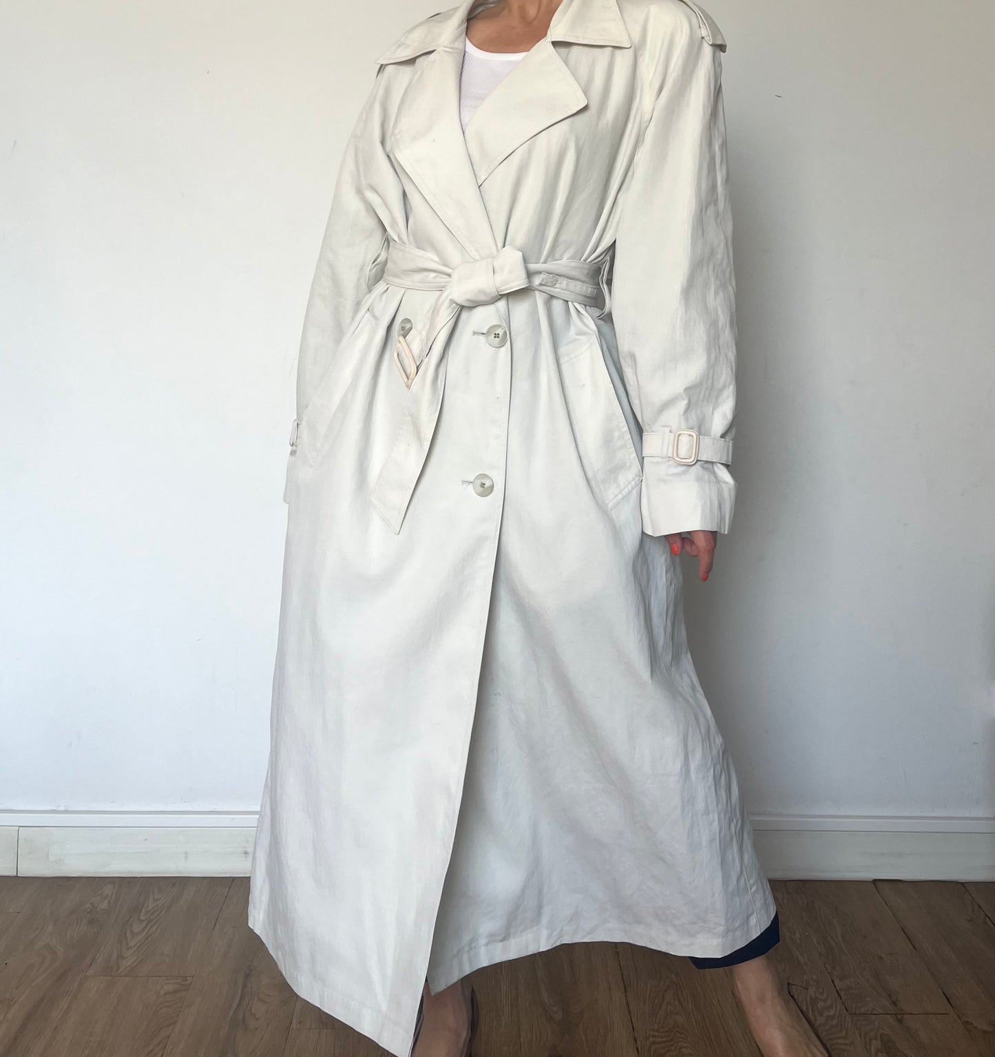 Vintage Ivory Long Trench Coat
