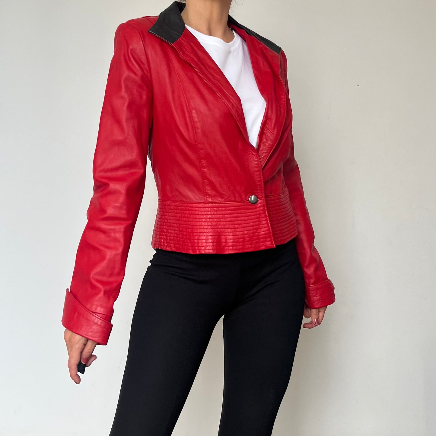 Vintage crop leather blazer