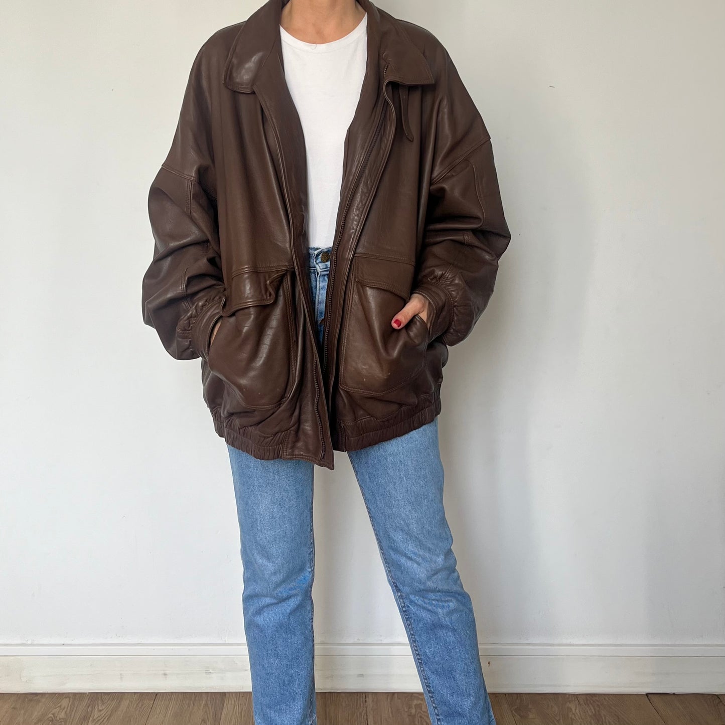 Vintage Brown Leather Bomber Jacket