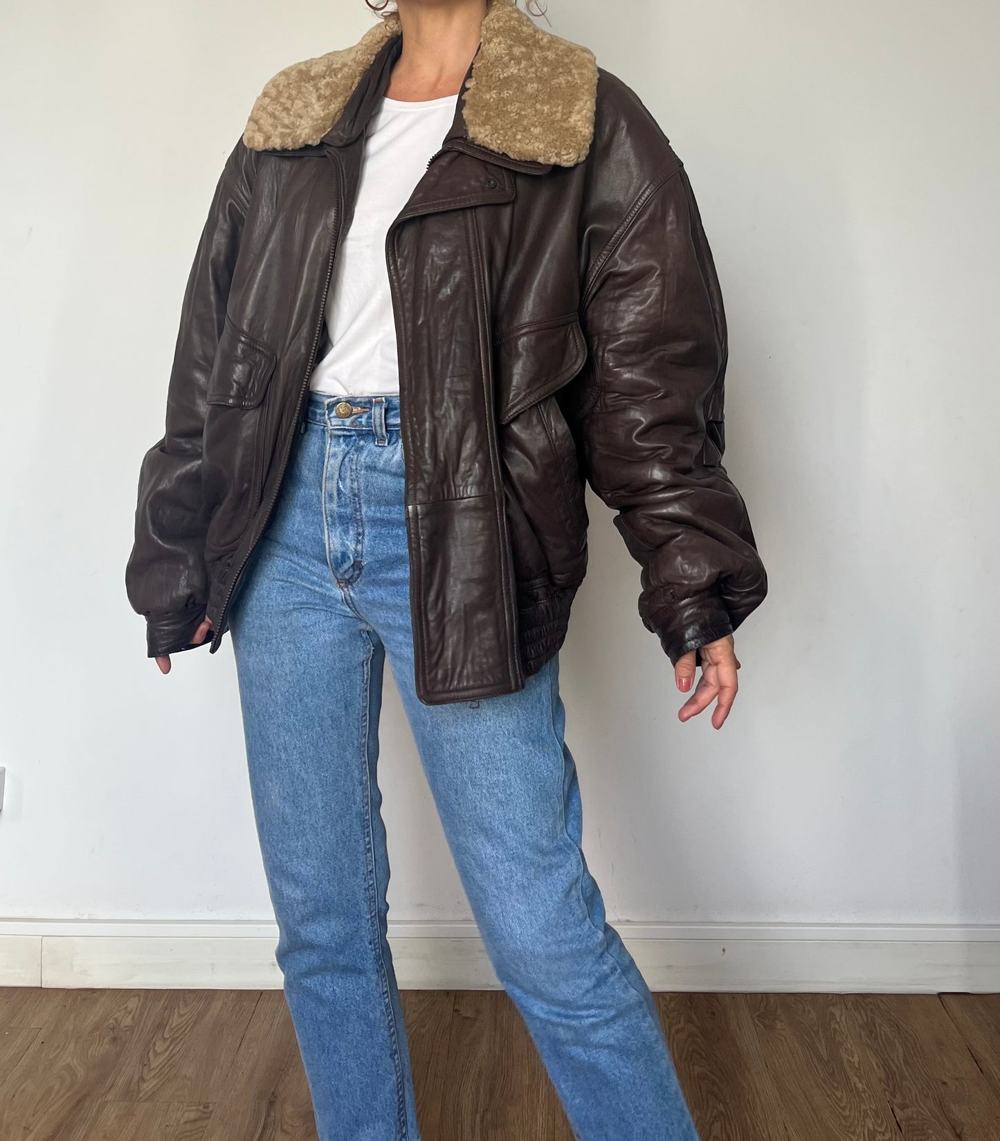 Vintage Aviator Sherpa Brown Leather bomber