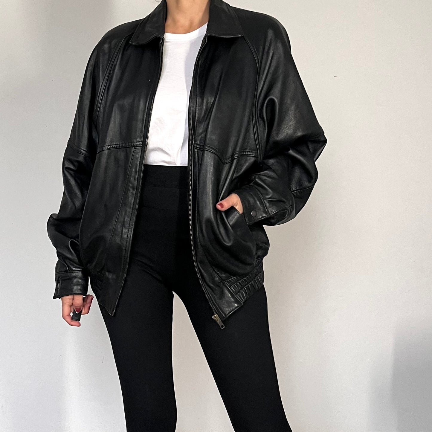 Vintage Bomber black leather jacket