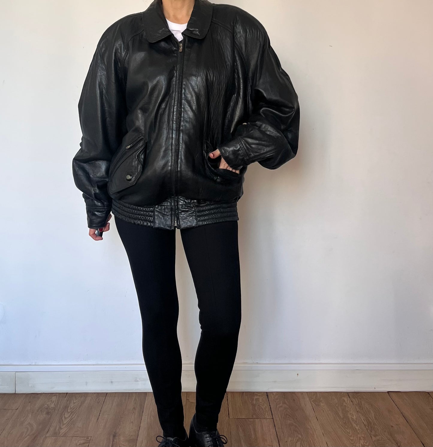 Vintage Bomber black leather jacket
