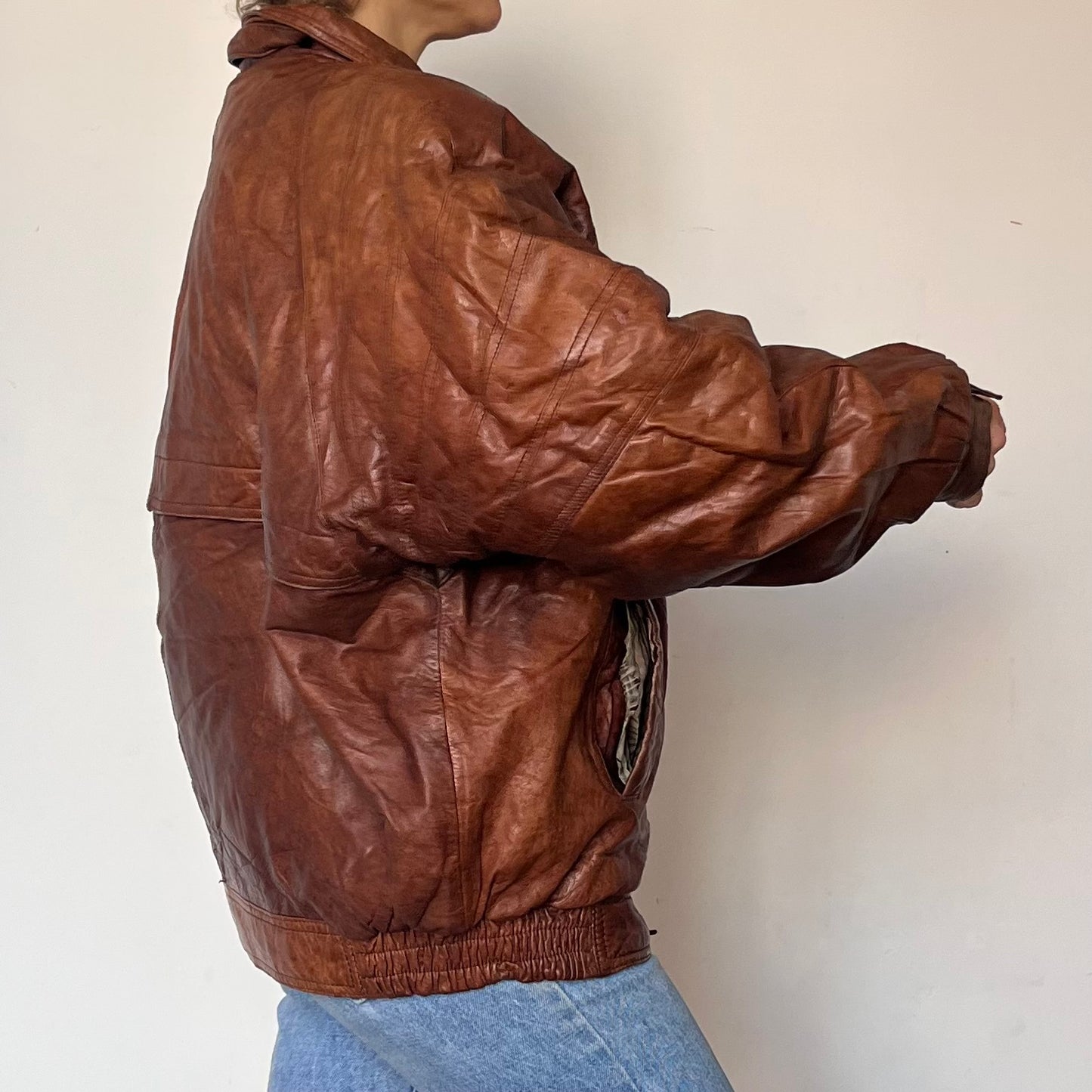 Vintage Brown Leather Bomber Jacket