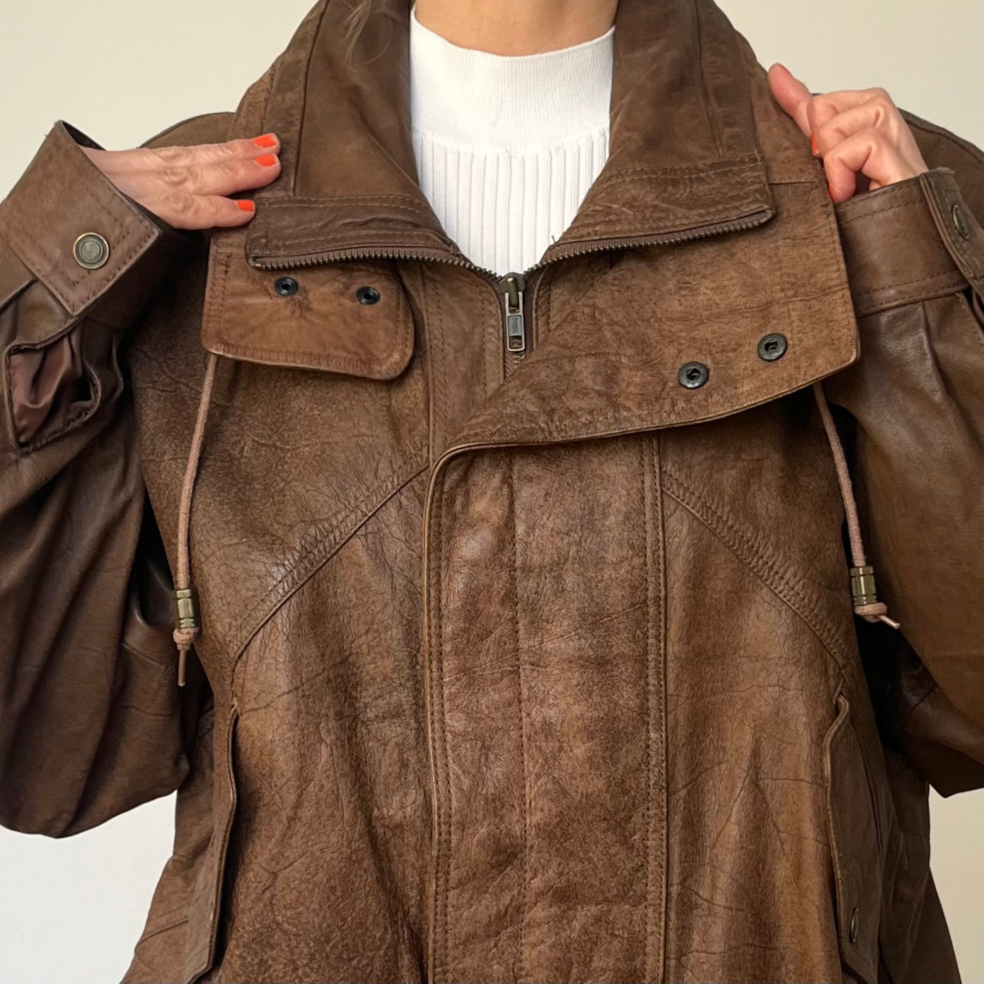 Vintage Brown Leather Bomber Jacket