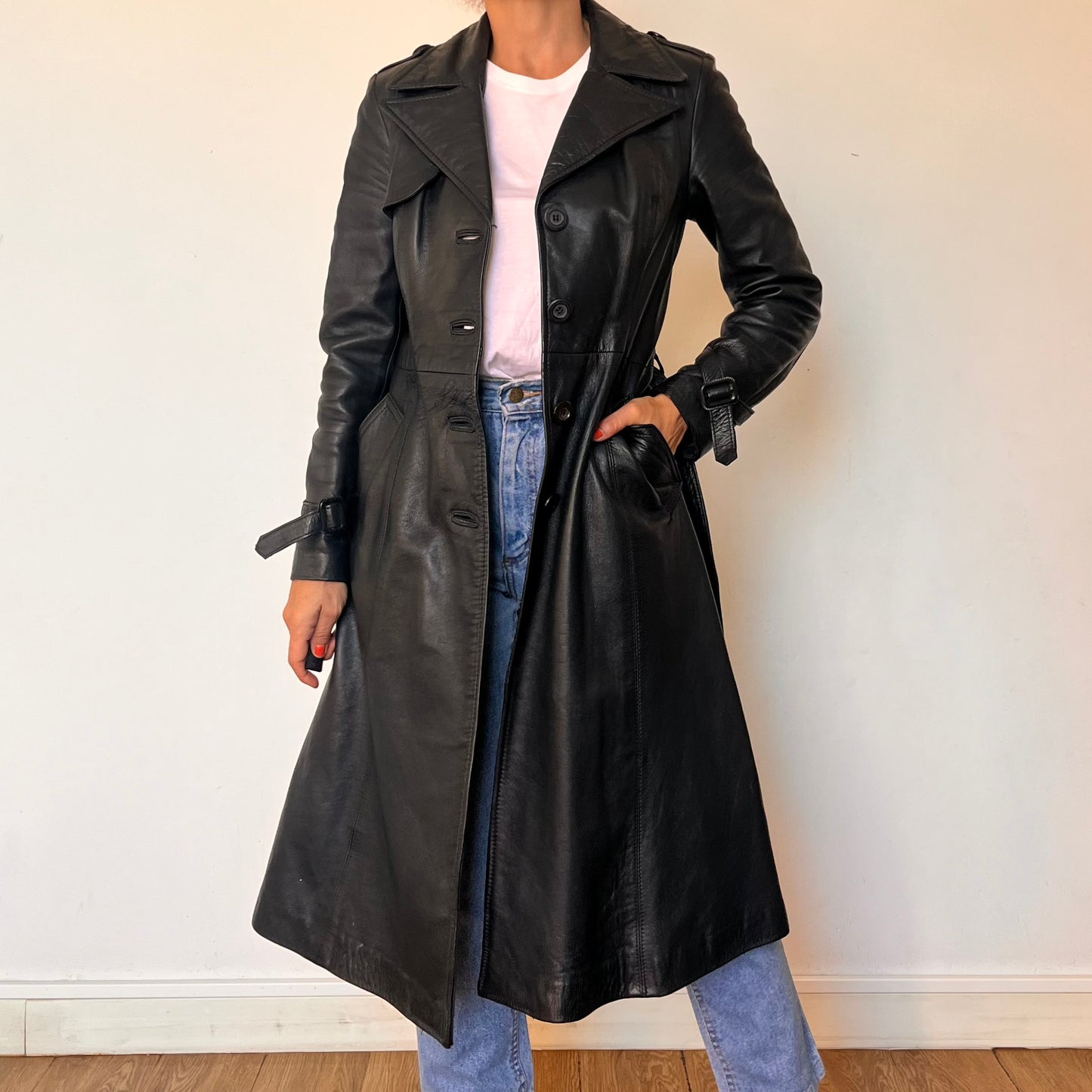 Vintage long trench coat with belt