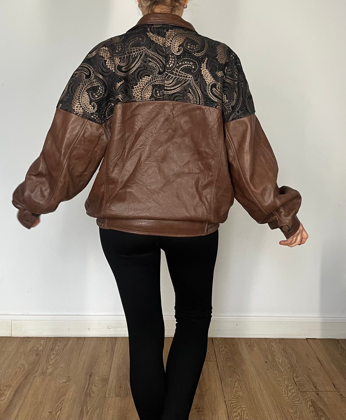 Vintage leather Bomber jacket paisley details