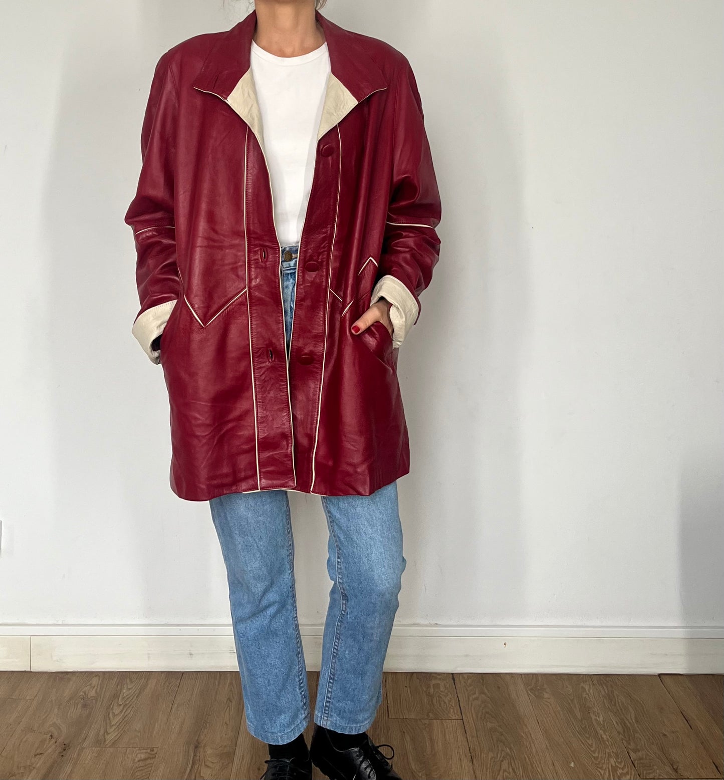 Vintage Red & White leather jacket