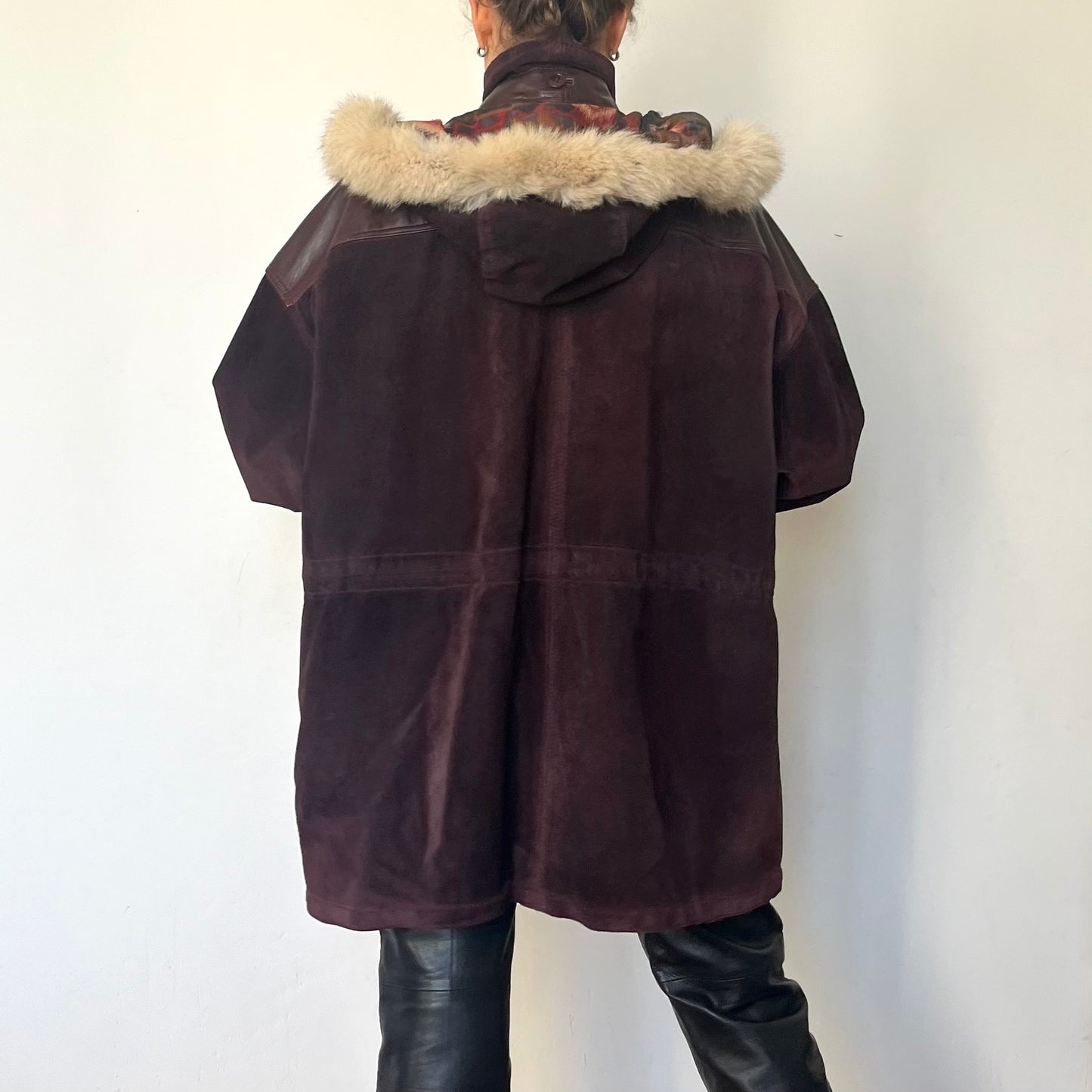 Vintage Burgundy leather hooded jacket