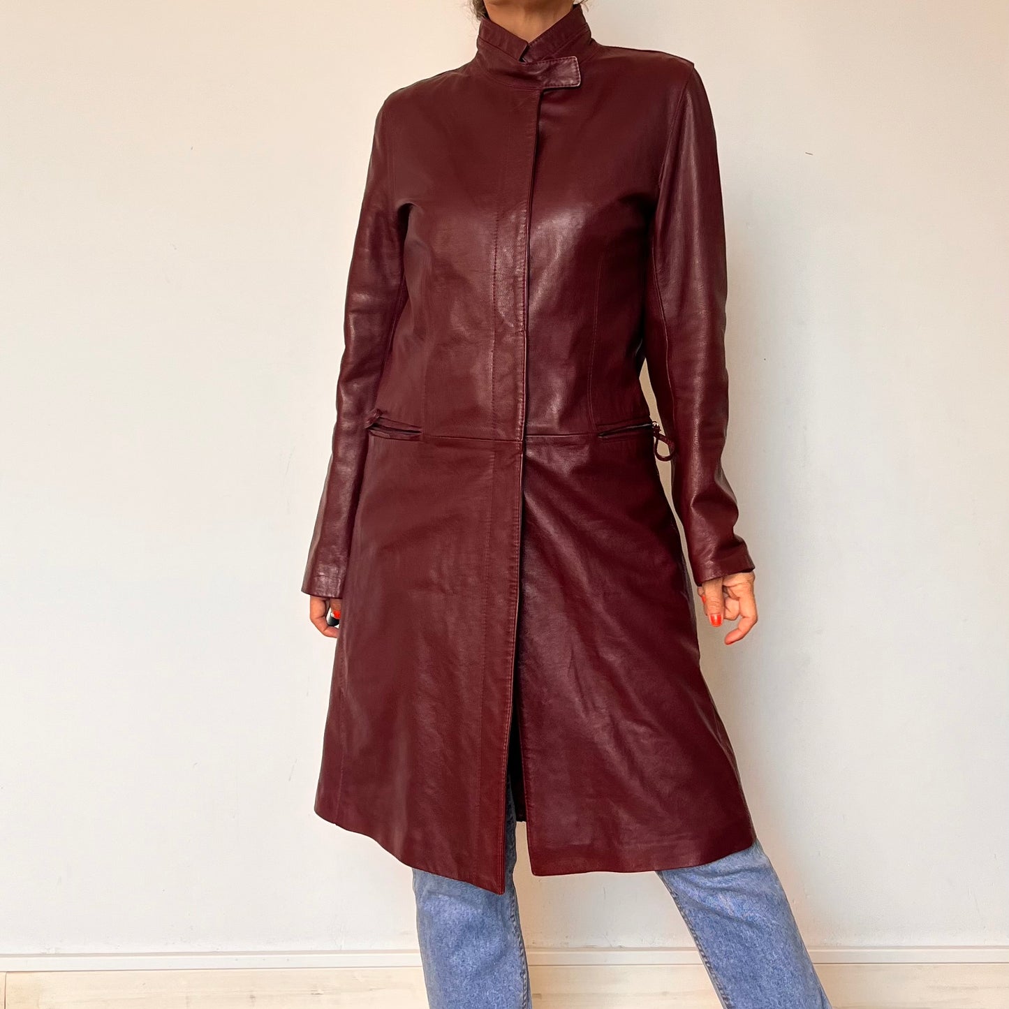 Vintage Burgundy leather trench