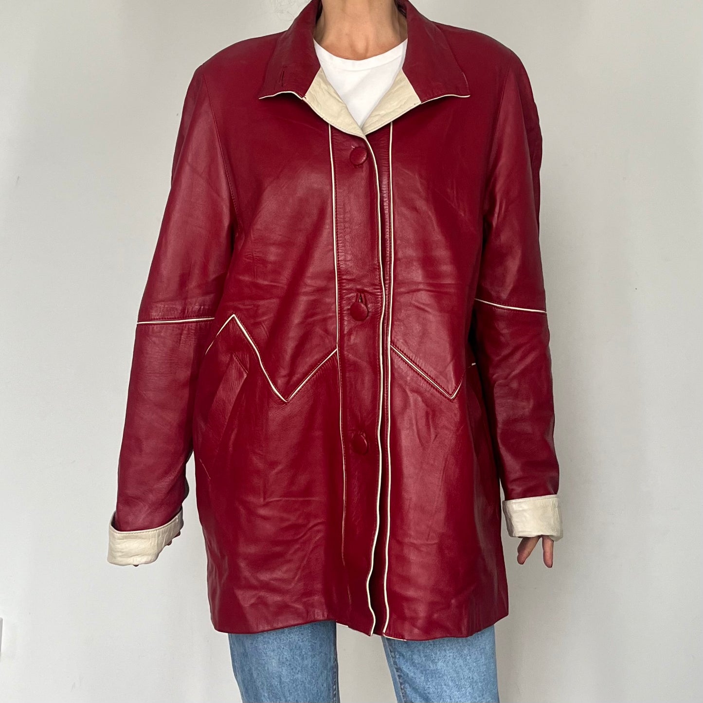 Vintage Red & White leather jacket