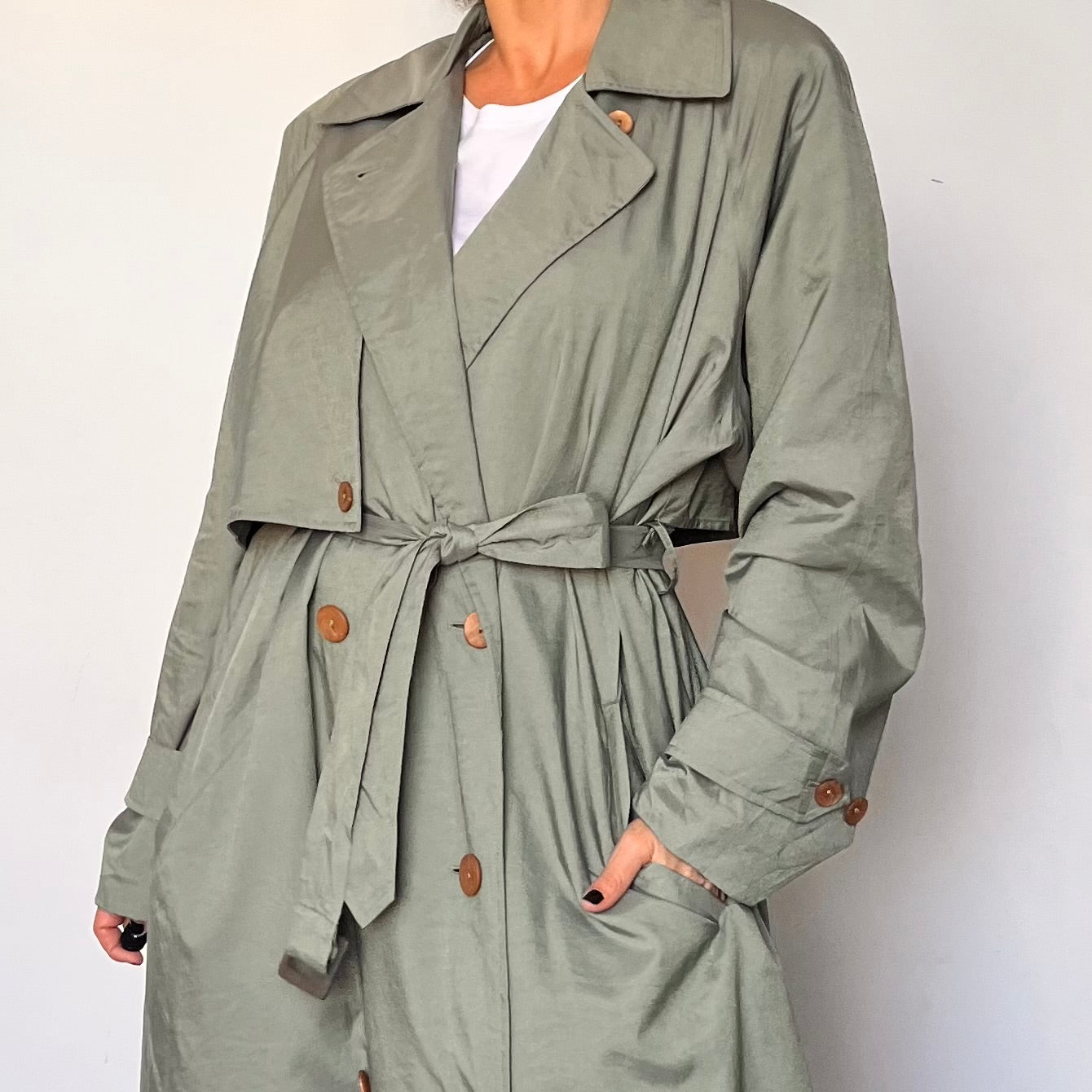 Vintage green Long Trench Coat