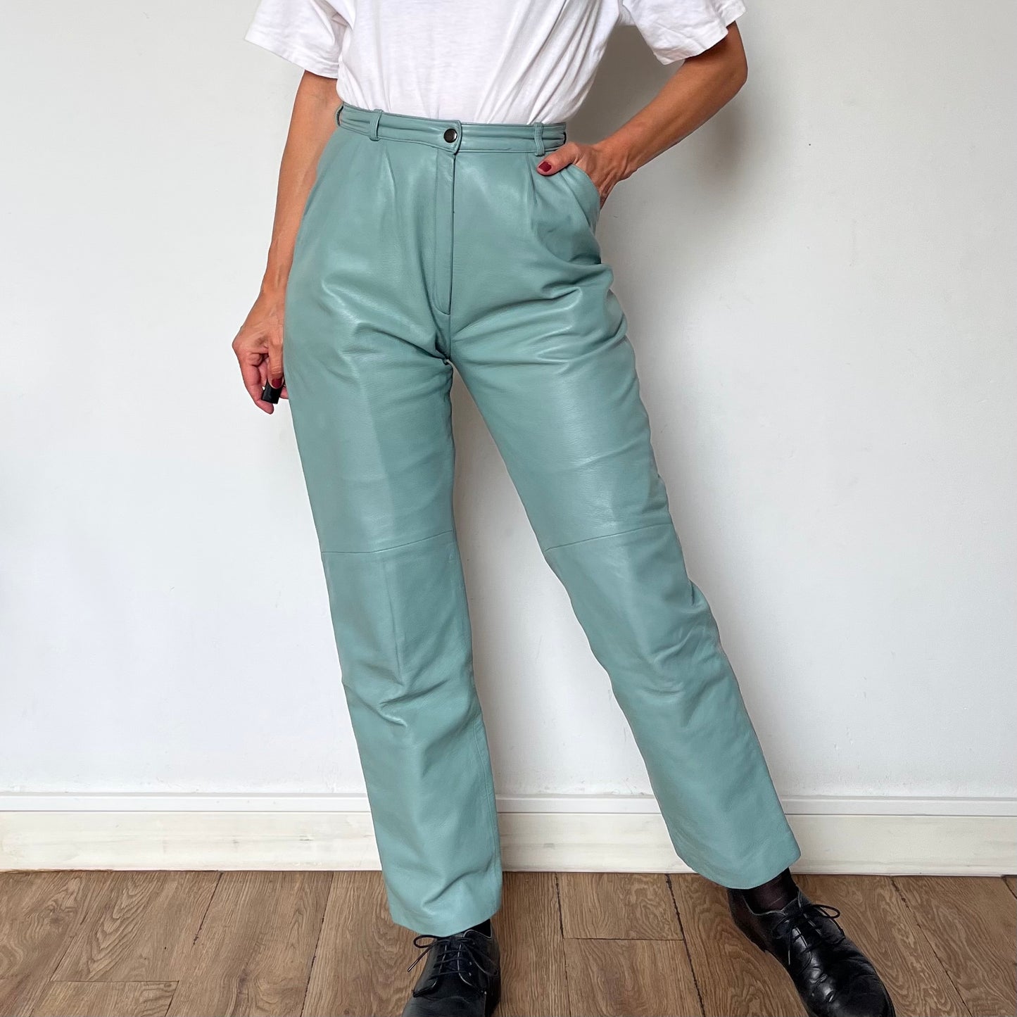 Turquoise Leather trousers