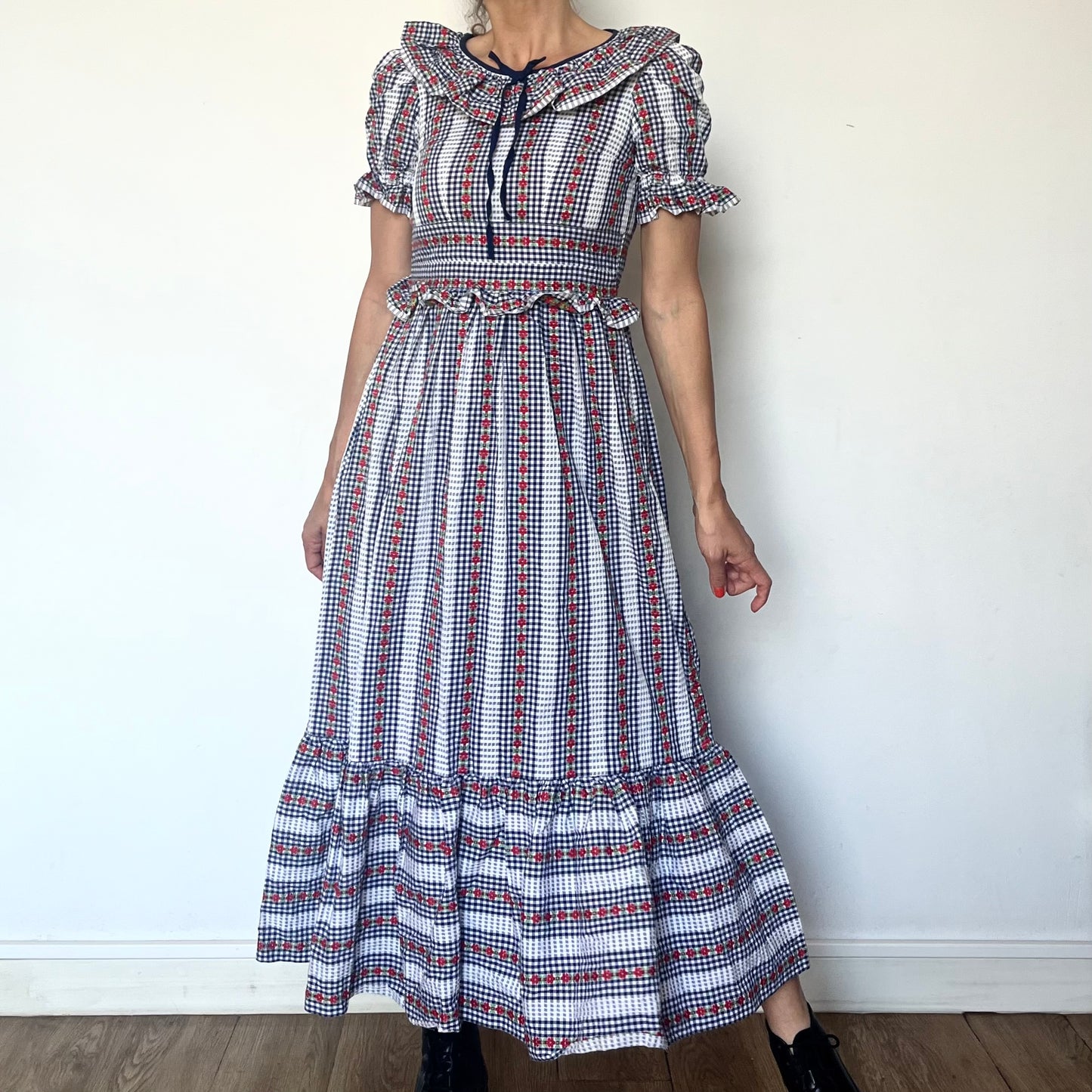 Vintage Floral & plaid Long Dress