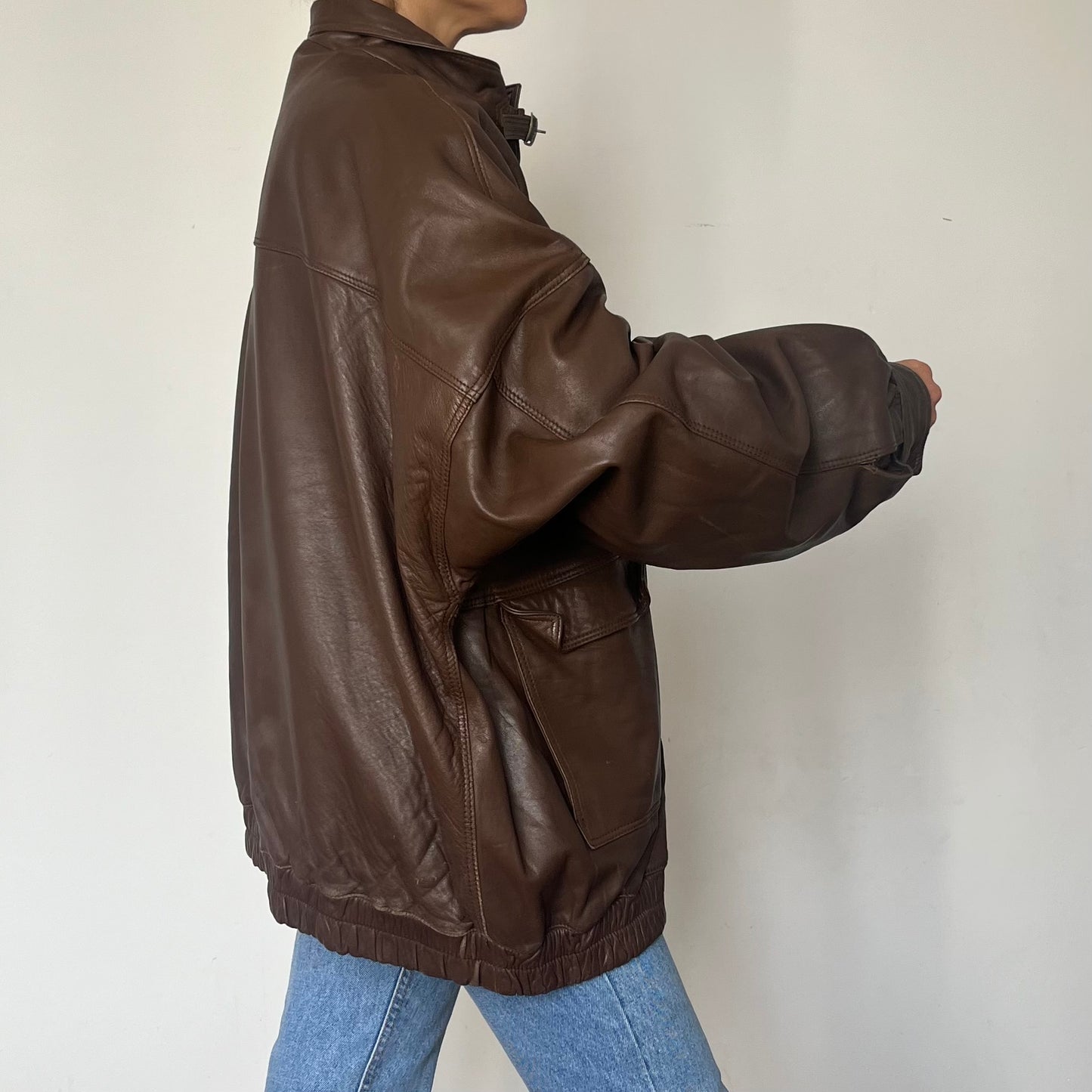 Vintage Brown Leather Bomber Jacket