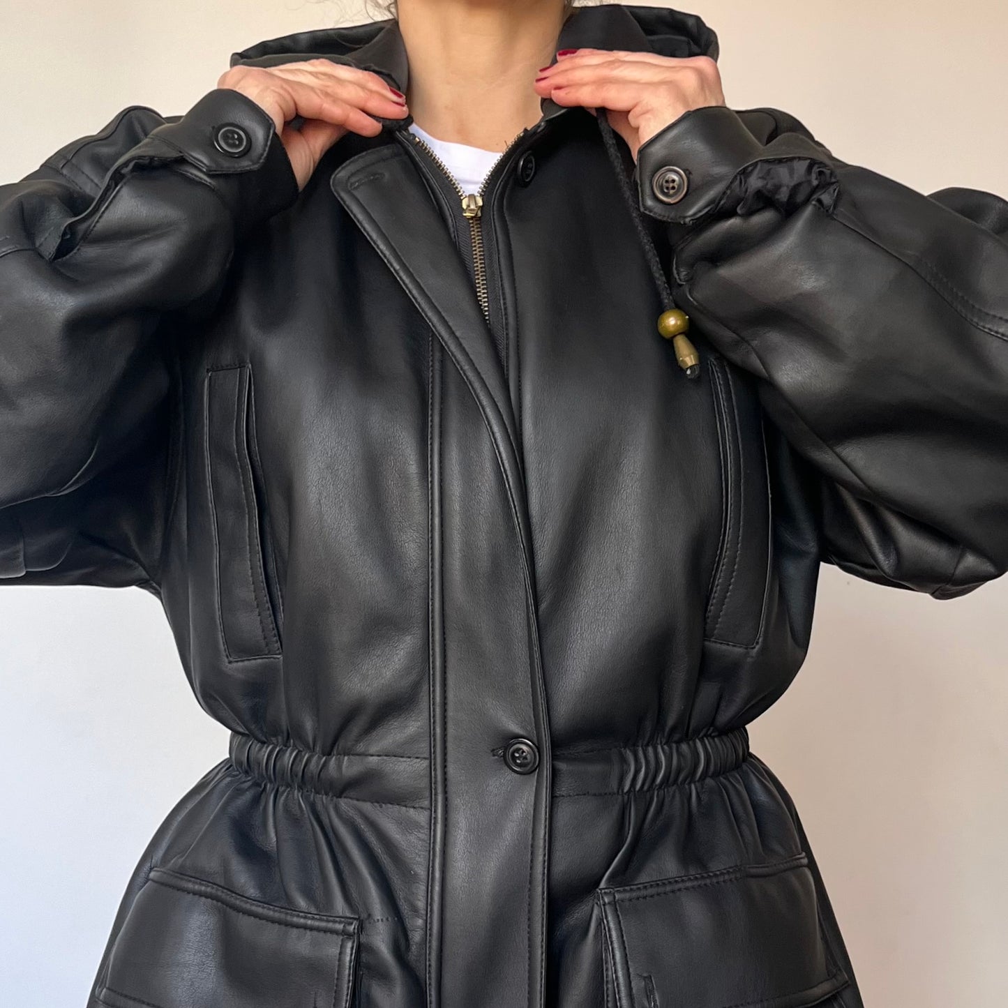 Faux leather hooded jacket