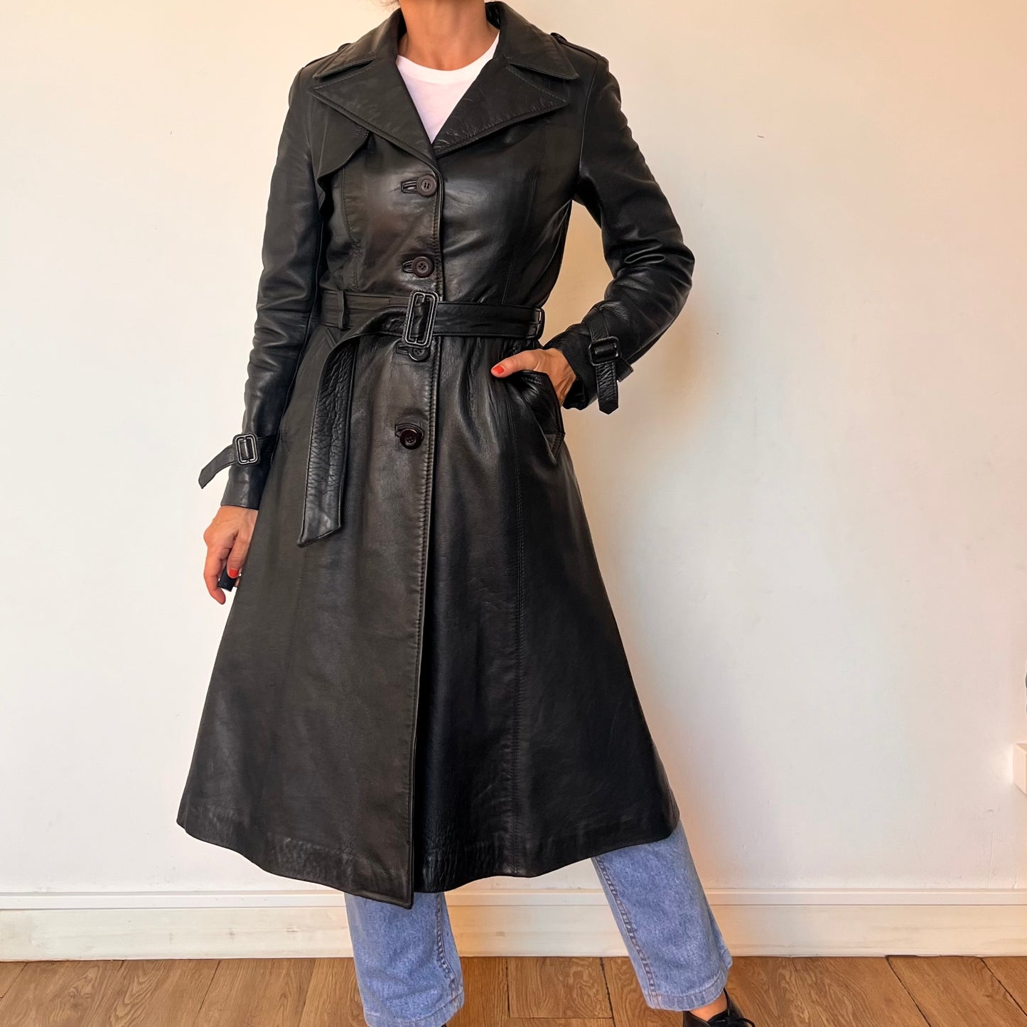 Vintage long trench coat with belt