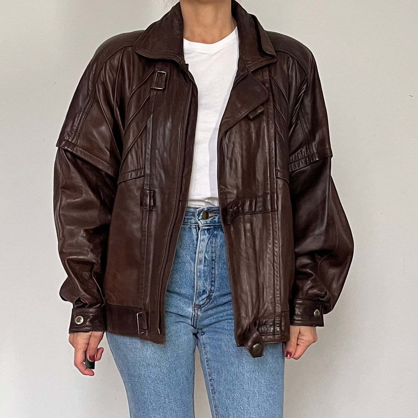 Vintage Brown Leather Bomber Jacket