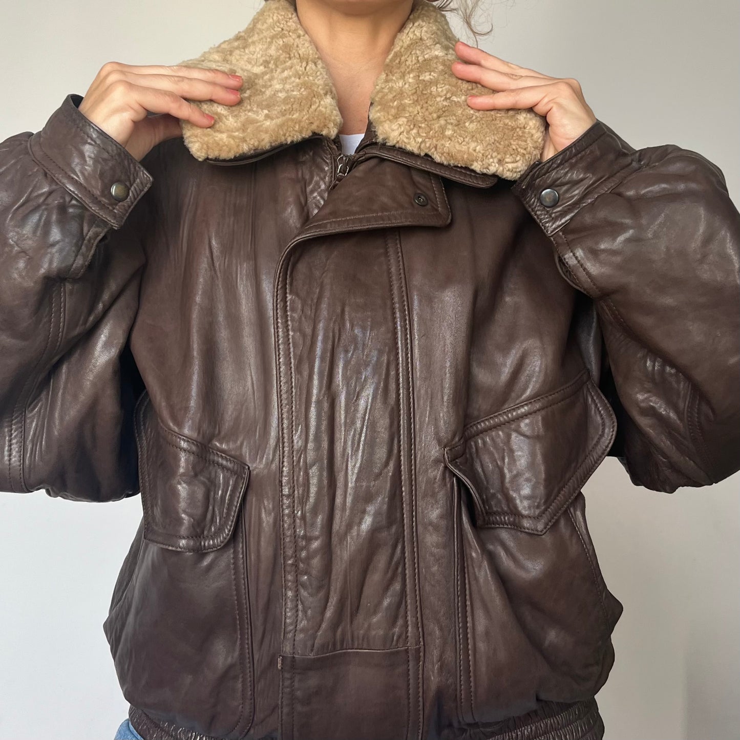 Vintage Aviator Sherpa Brown Leather bomber