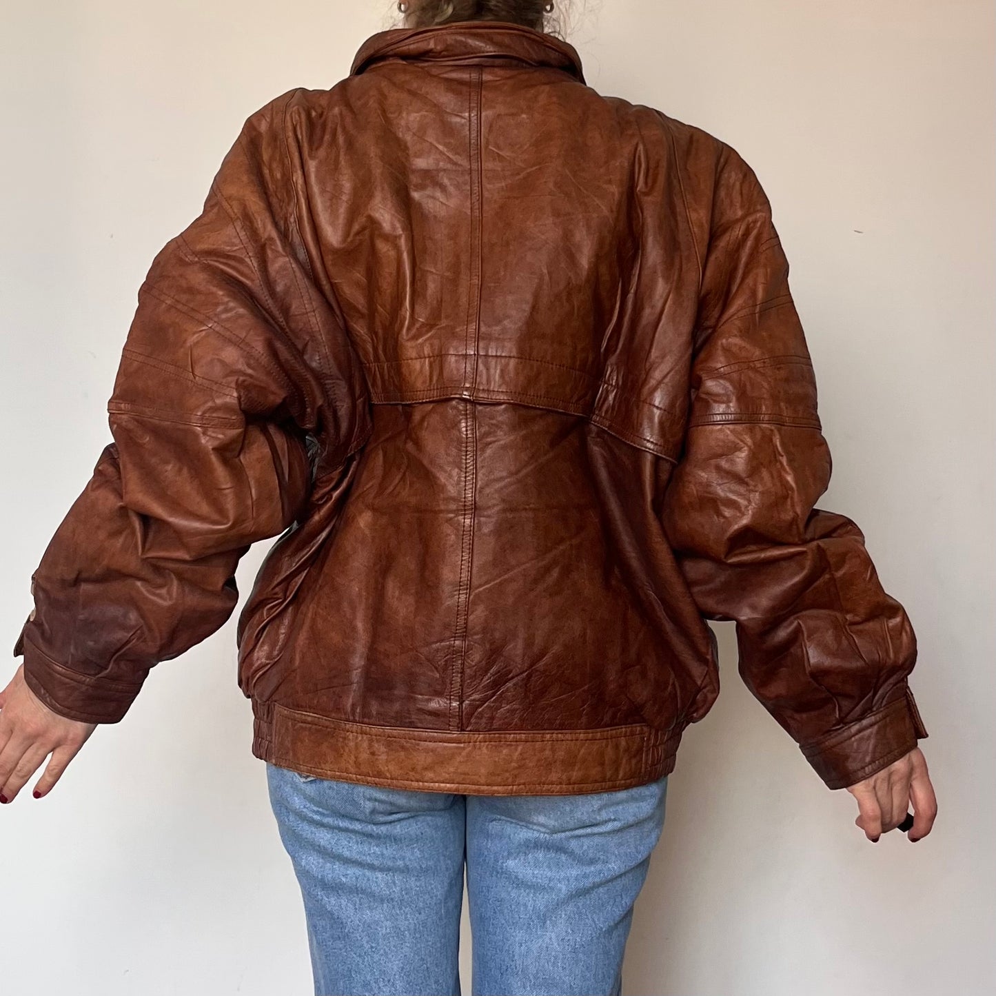 Vintage Brown Leather Bomber Jacket