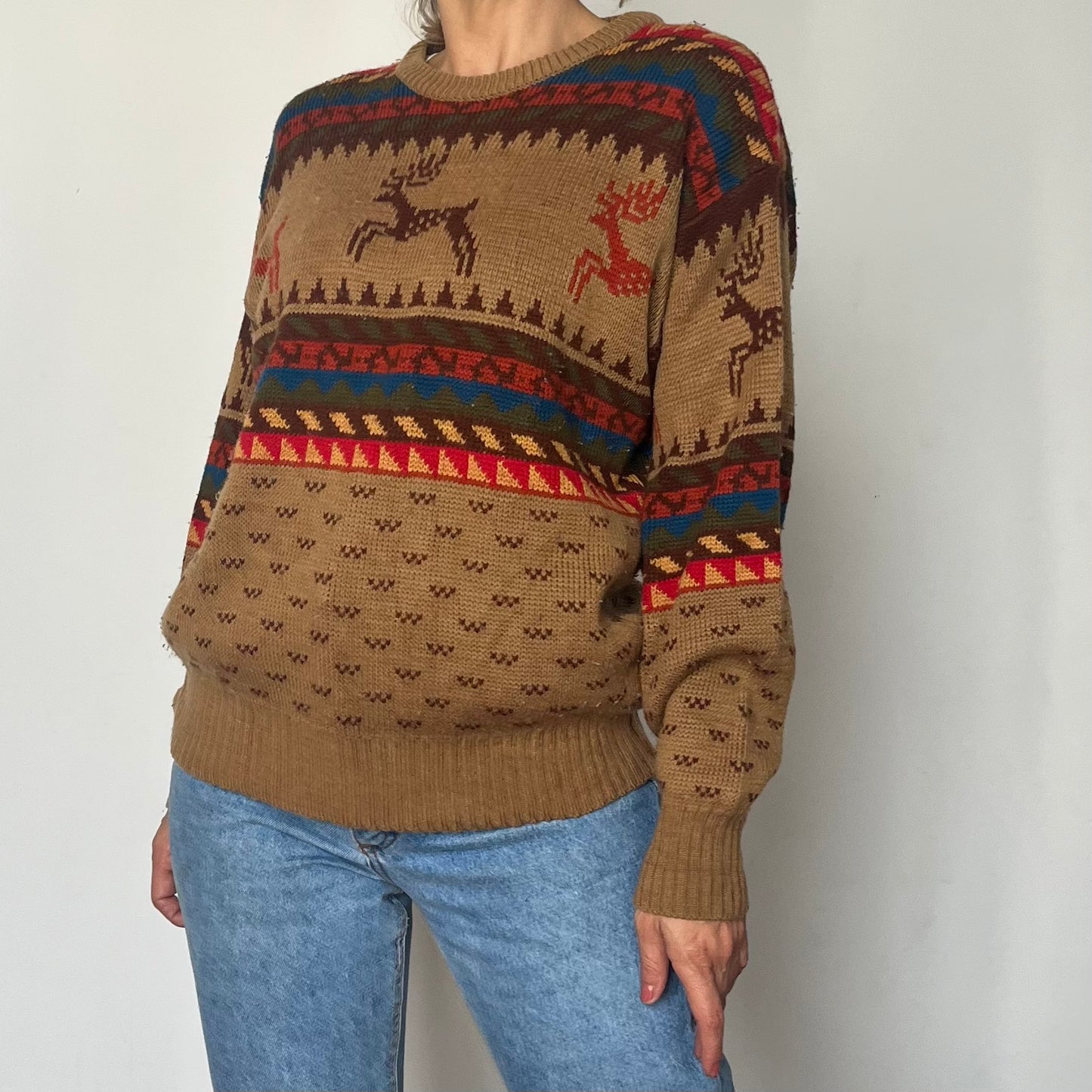 Vintage Reindeer Print Sweater