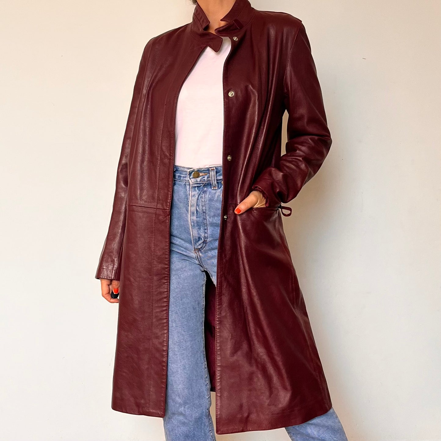Vintage Burgundy leather trench