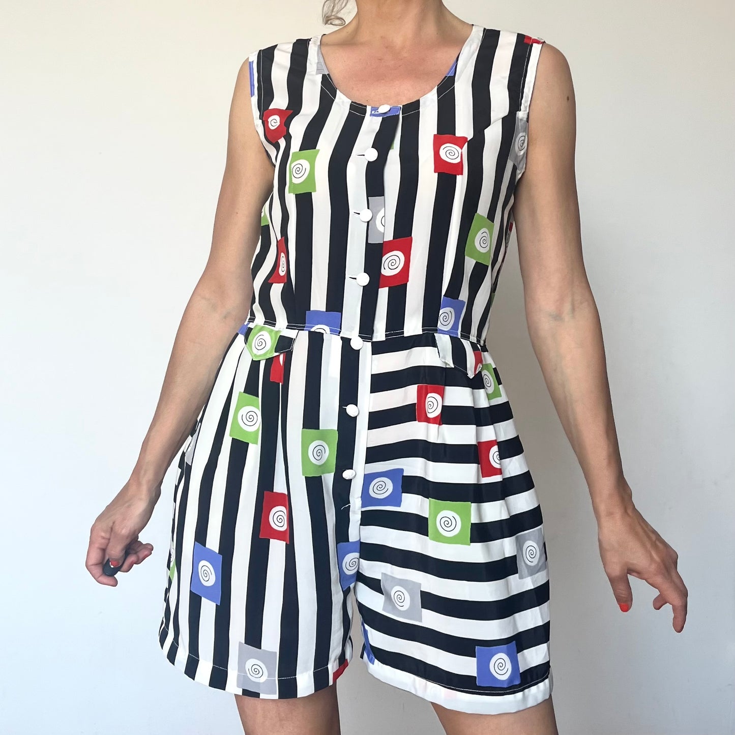 Vintage striped Romper with pockets