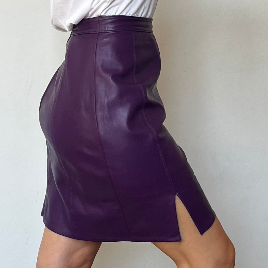 Vintage Purple Leather Pencil Skirt
