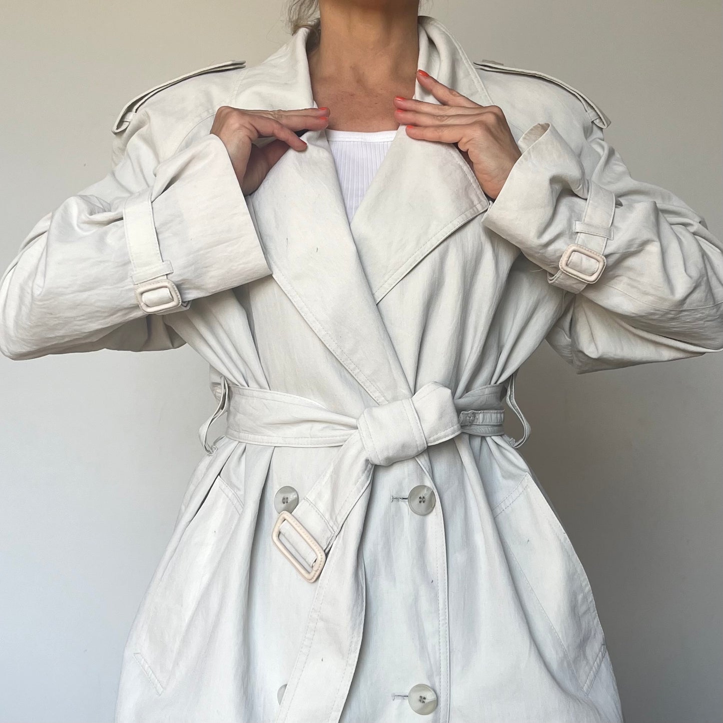 Vintage Ivory Long Trench Coat