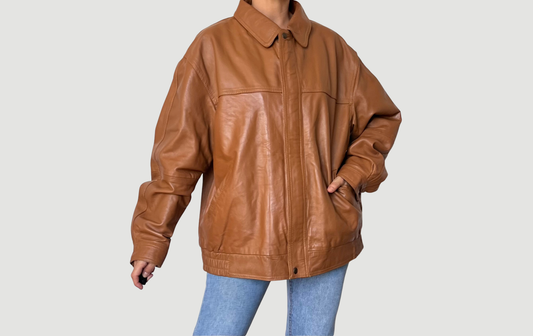 Vintage Brown Leather Bomber Jacket
