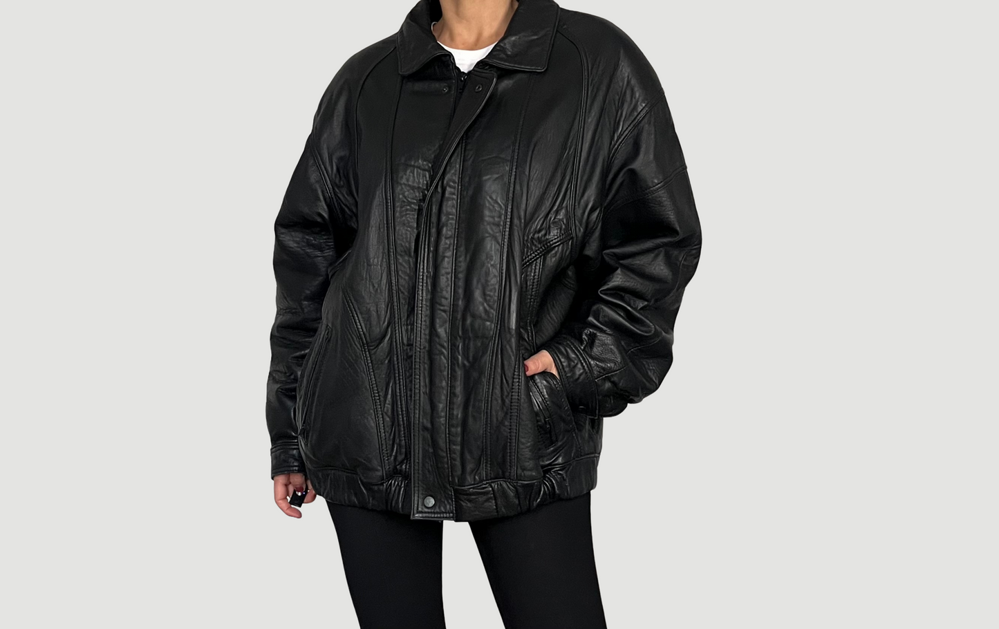 Vintage Bomber black leather jacket