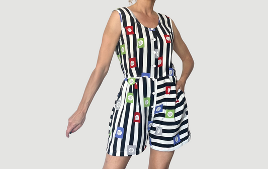 Vintage striped Romper with pockets