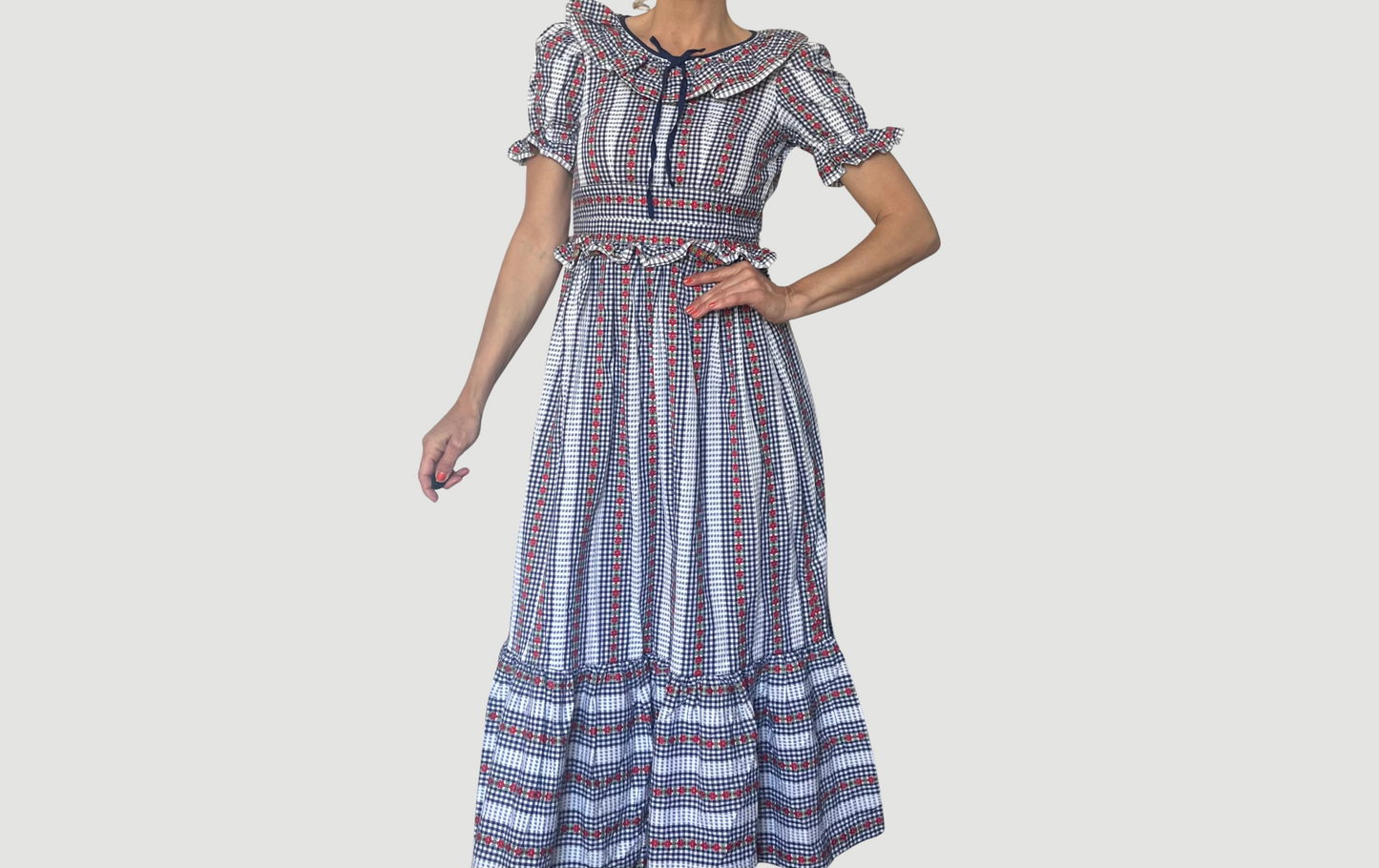 Vintage Floral & plaid Long Dress