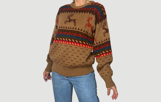 Vintage Reindeer Print Sweater