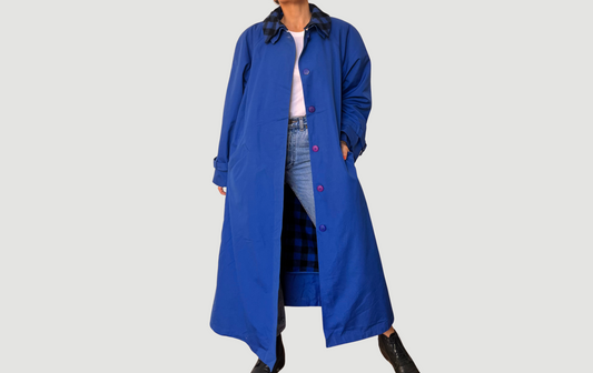 Vintage electric blue Long Trench Coat