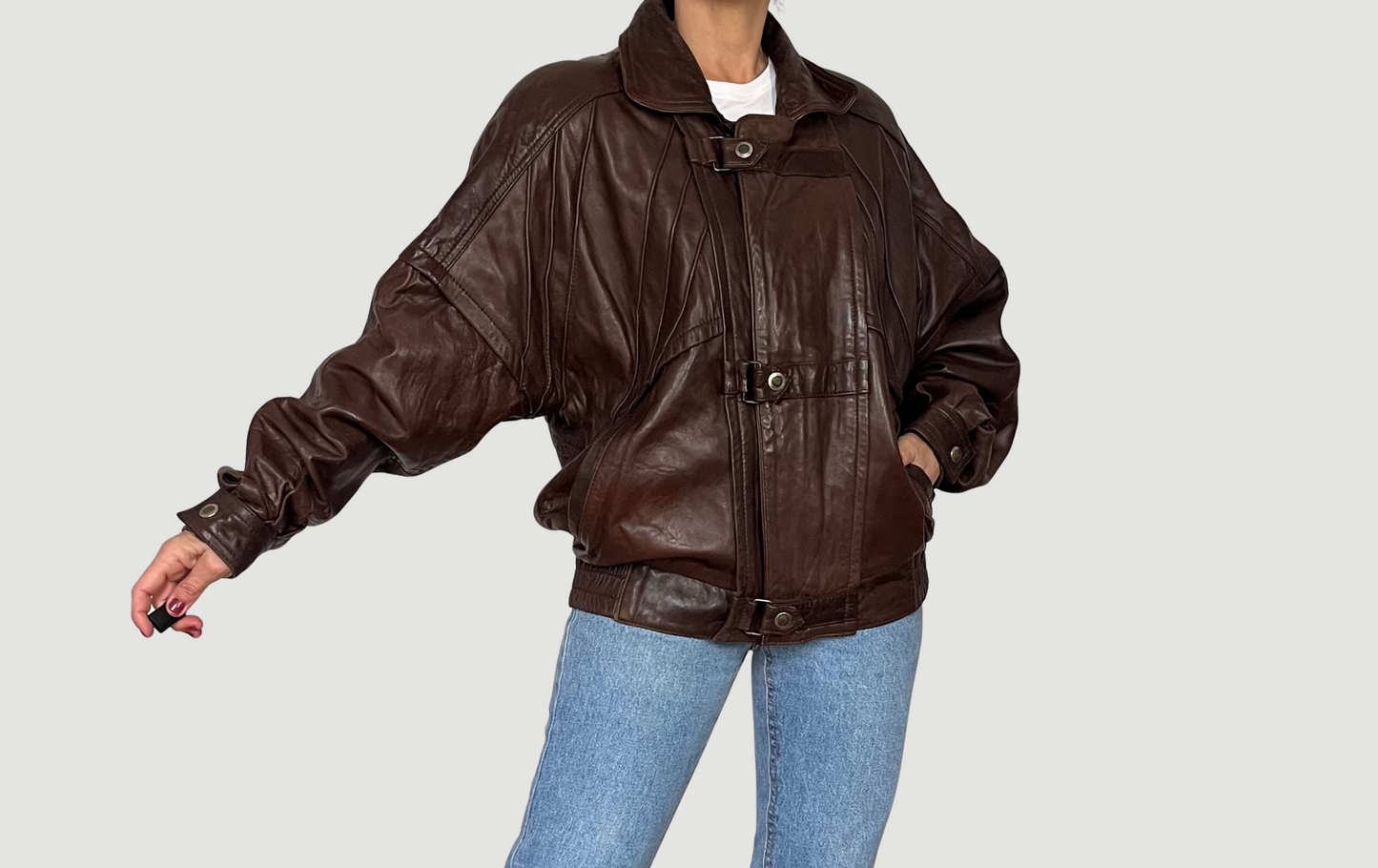 Vintage Brown Leather Bomber Jacket