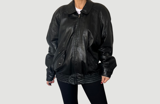Vintage Bomber black leather jacket