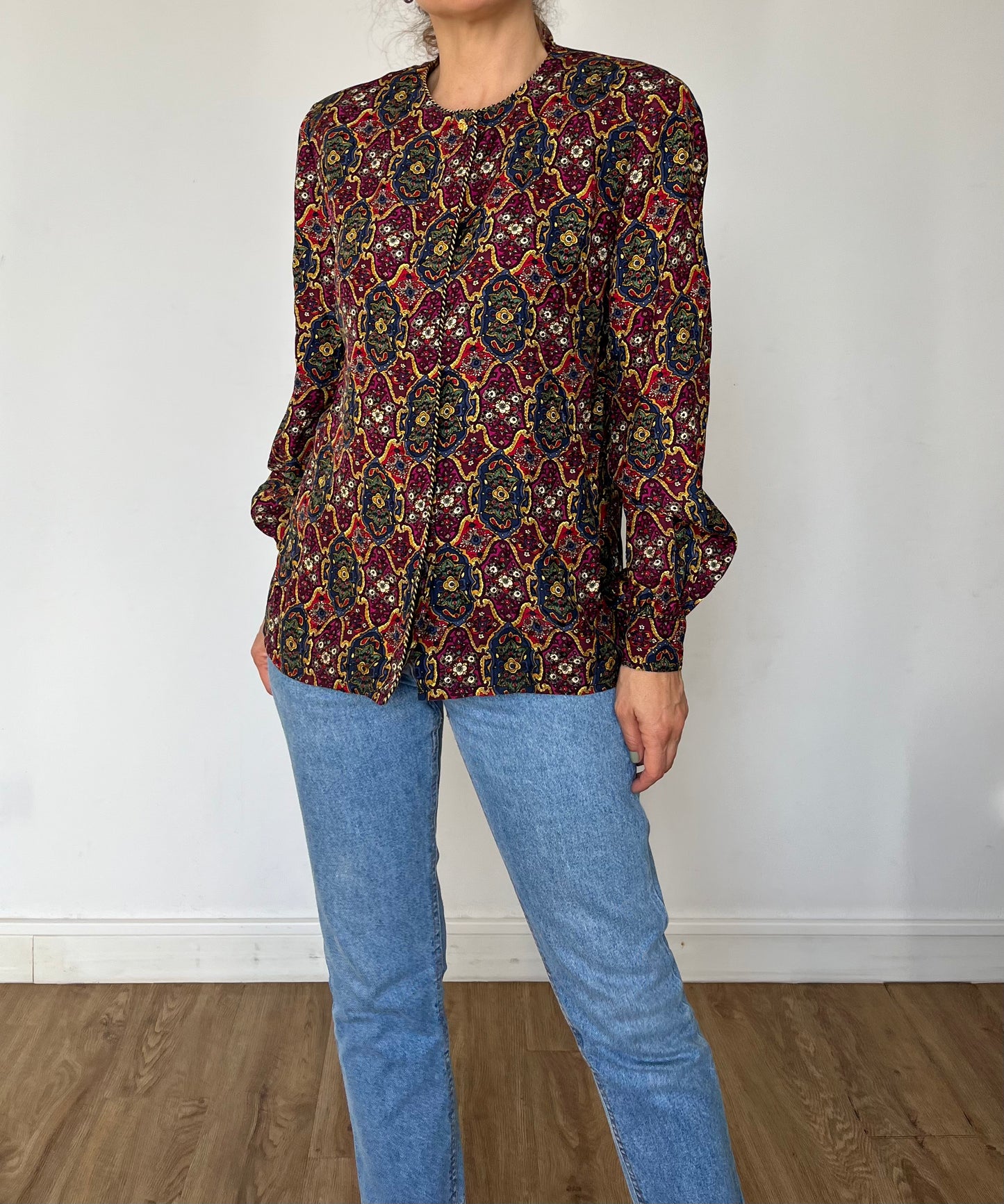 Vintage Floral Silk Blouse