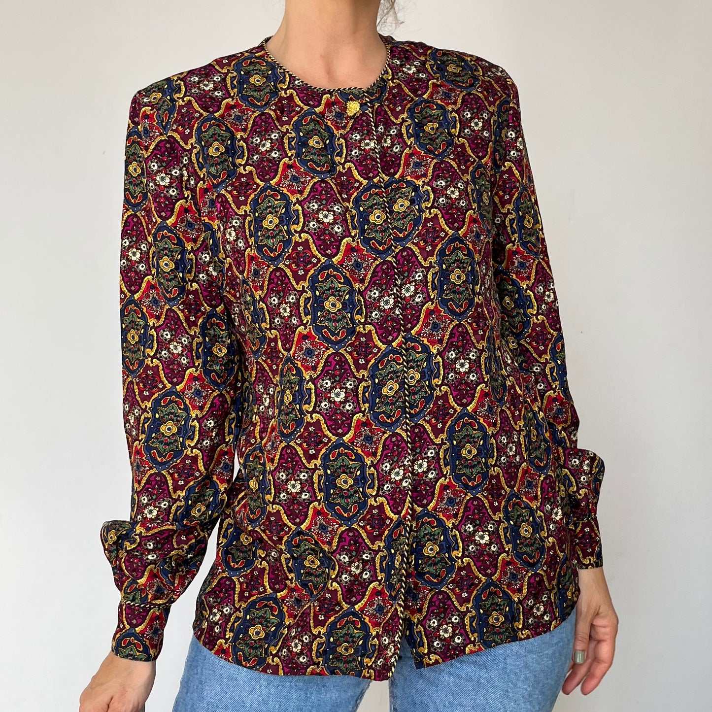 Vintage Floral Silk Blouse