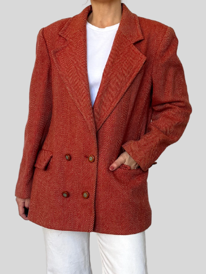 Vintage Herringbone Wool Blazer