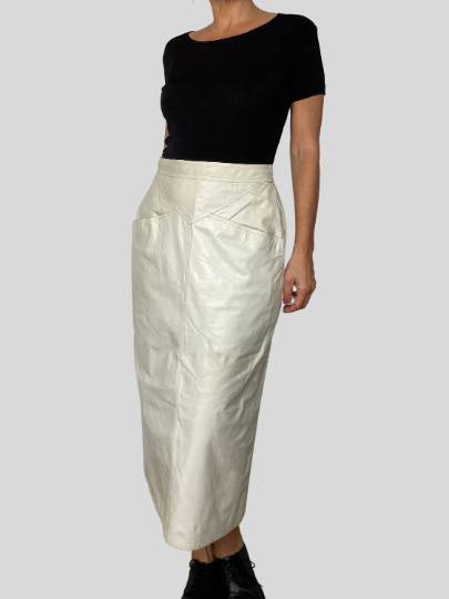 Ivory Leather Skirt With Pockets